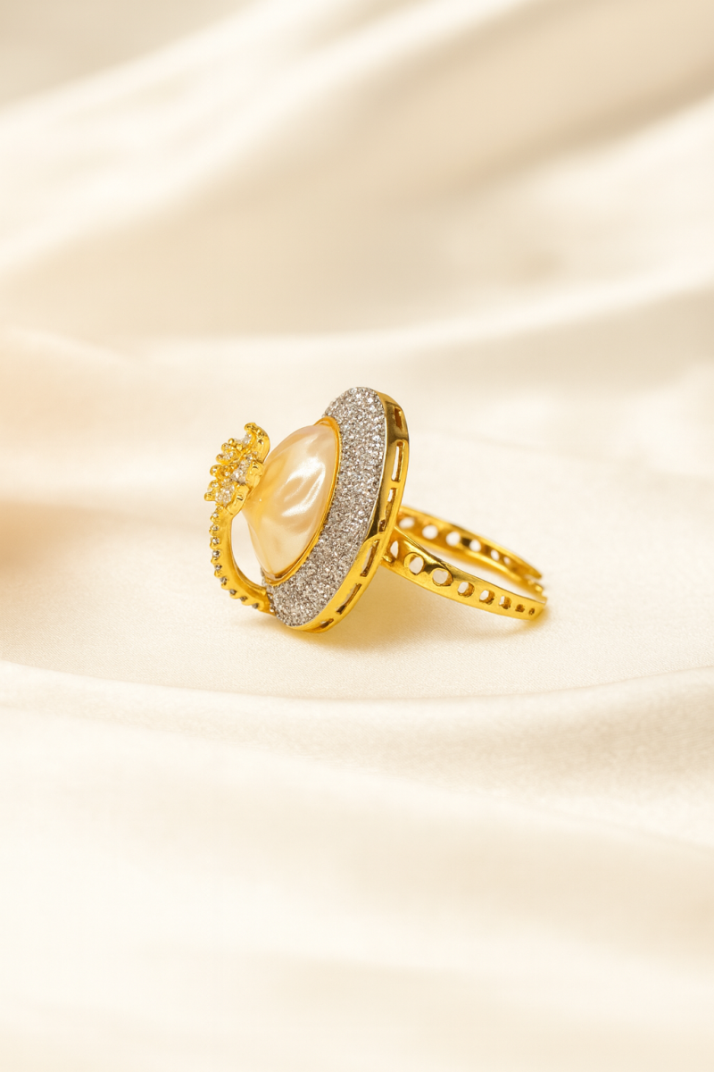 Pearls Gold-Plated AD Stone-Studded Ring – 3128 – Yuvanahz